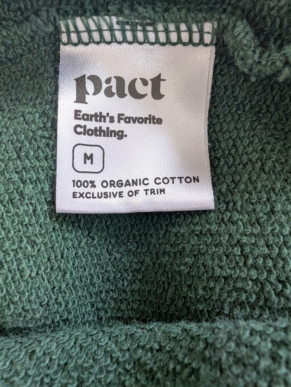 Pact Organic Cotton Crewneck Sweatshirt Forest Green Size Medium - Picture 5 of 9